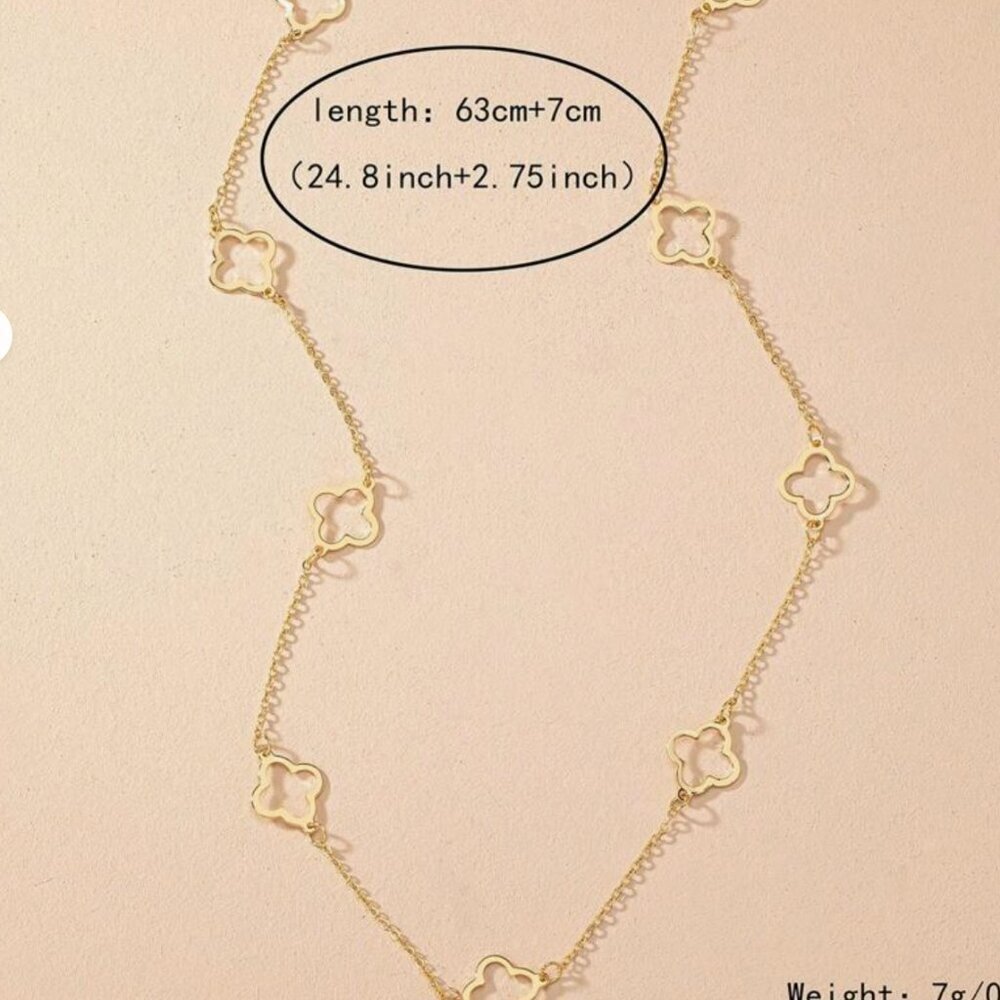 Four Leaf Clover Gold  Long  Necklace - Picture 5 of 6